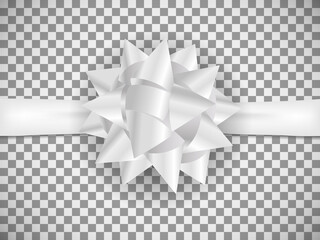 White bow for gift wrapping on a transparent background. Realistic vector illustration. - 388857696