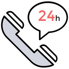 
A receiver with a speech bubble saying twenty hours, icon for call center services
