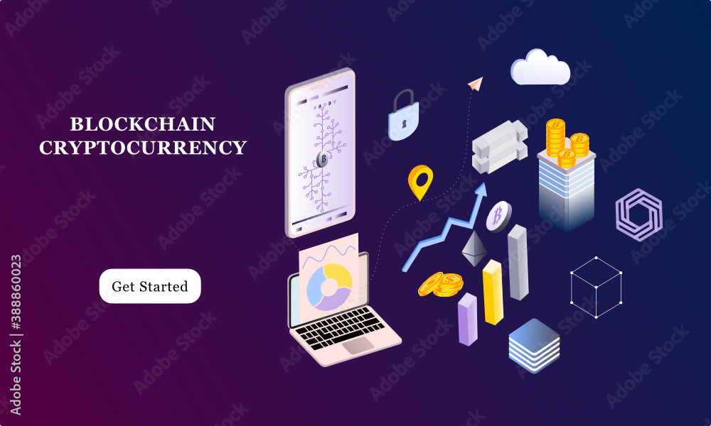 Poster modern flat design isometric background of blockchain and cryptocurrency for banner and website. lan