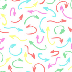 Vector seamless pattern with colorful hand drawn arrows pointing in different directions.