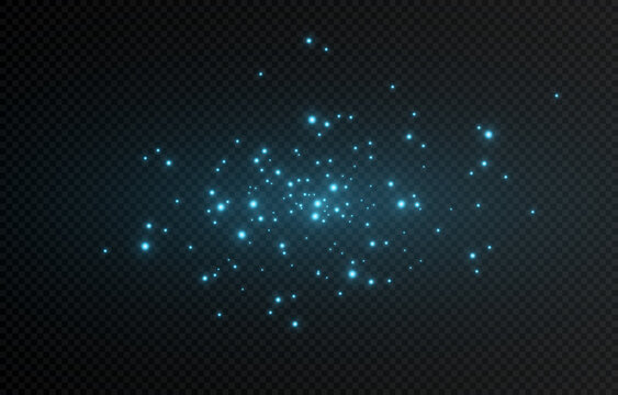 Vector blue flash of light. Blue dust. A flash of blue sparkles, light. PNG dust. Cosmic dust.