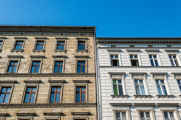 Old and new, renovated old building and building to be renovated in Berlin