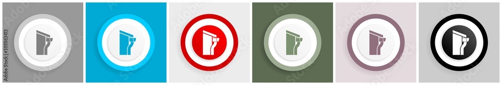 Poster House with gutter icon set, colorful flat design vector illustrations in 6 options for web design and mobile applications