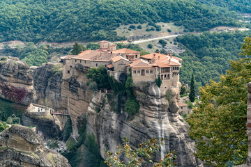 Fototapeta na wymiar The Monastery of Varlaam in the Meteora a stunning rock formation in central Greece hosting one of the largest and most precipitously built complexes of Eastern Orthodox monasteries