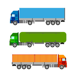 Different types of trucks for export and import of goods