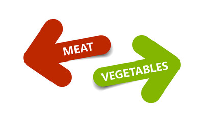 Meat and wegetables two color arrows with shadow - Vector EPS 10