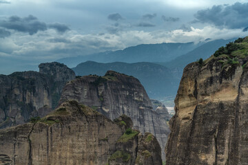 The Meteora a stunning rock formation in central Greece hosting one of the largest and most precipitously built complexes of Eastern Orthodox monasteries, Kalabaka, Plain of Thessaly