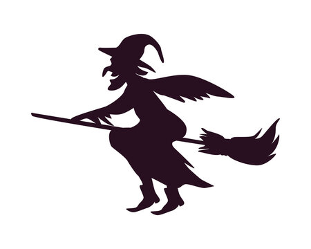 witch in broom line style icon