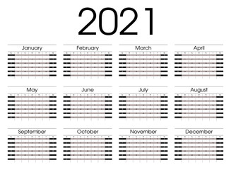 Fototapeta premium Calendar 2021. Planner 2021 year. Calendar design template. English calender. Сolor vector. Week starts on Sunday.