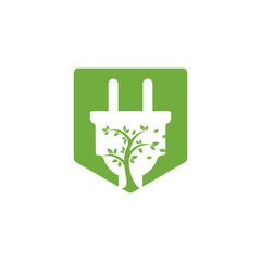 Green energy electricity logo concept. Electric plug icon with tree.