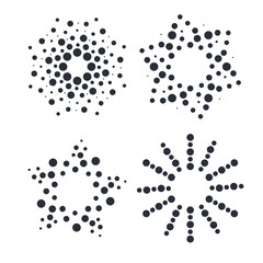 Abstract round object, a set of logos, points in a circle. Monochrome. Vector isolated on white background.