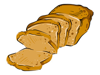 Sliced bread loaf, colored hand drawn vector