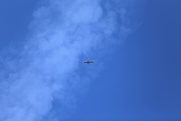 Fototapeta na wymiar A plane flying in the sky very high