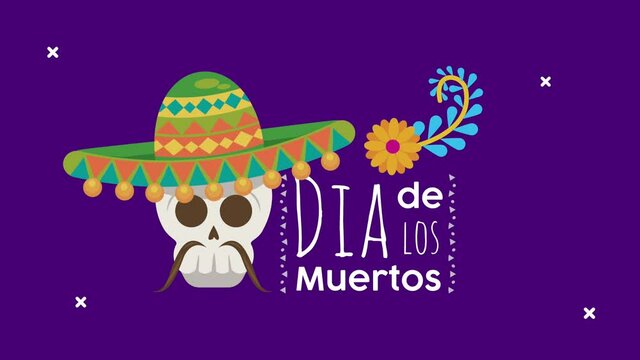 dia de los muertos lettering celebration with mariachi skull