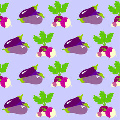 Pattern fresh young purple turnip and eggplant for salad