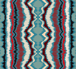 Ikat border. Geometric folk ornament. Ink on clothes. Tribal vector texture. Seamless striped pattern in Aztec style. Ethnic embroidery. Indian, Scandinavian, Gypsy, Mexican, African rug.