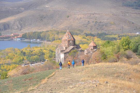 SEVANAVANK, ARMENIA - OCTOBER 14, 2016: People go to the Sevanavank monastery