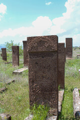 Seljuk Empire gravestones and landscape in Ahlat