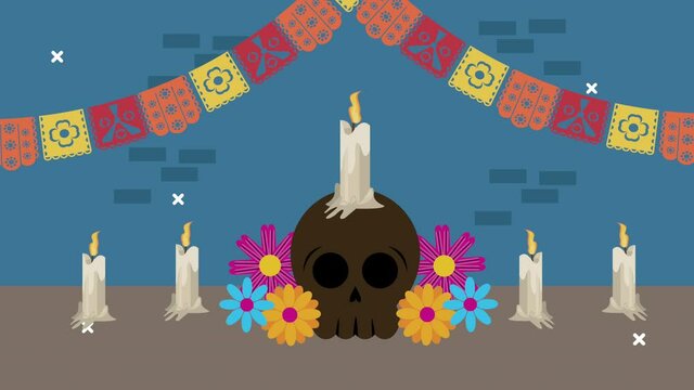 dia de los muertos celebration with candle in skull