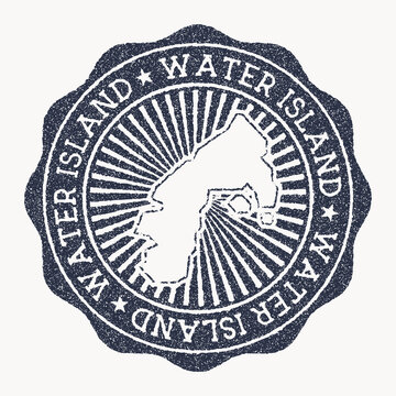 Water Island stamp. Travel rubber stamp with the name and map of island, vector illustration. Can be used as insignia, logotype, label, sticker or badge of the Water Island.
