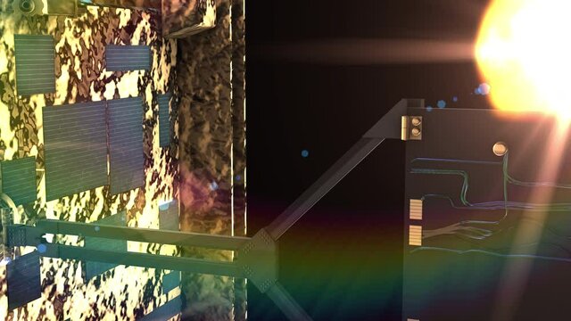 Solar Orbiter near the Sun - 3D model animation on a black background