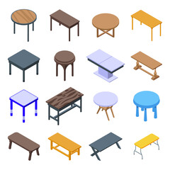 Table icons set. Isometric set of table vector icons for web design isolated on white background