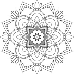Easy Mandala coloring book simple and basic for beginners, seniors and children. Set of Mehndi flower pattern for Henna drawing and tattoo. Decoration in ethnic oriental, Indian style.