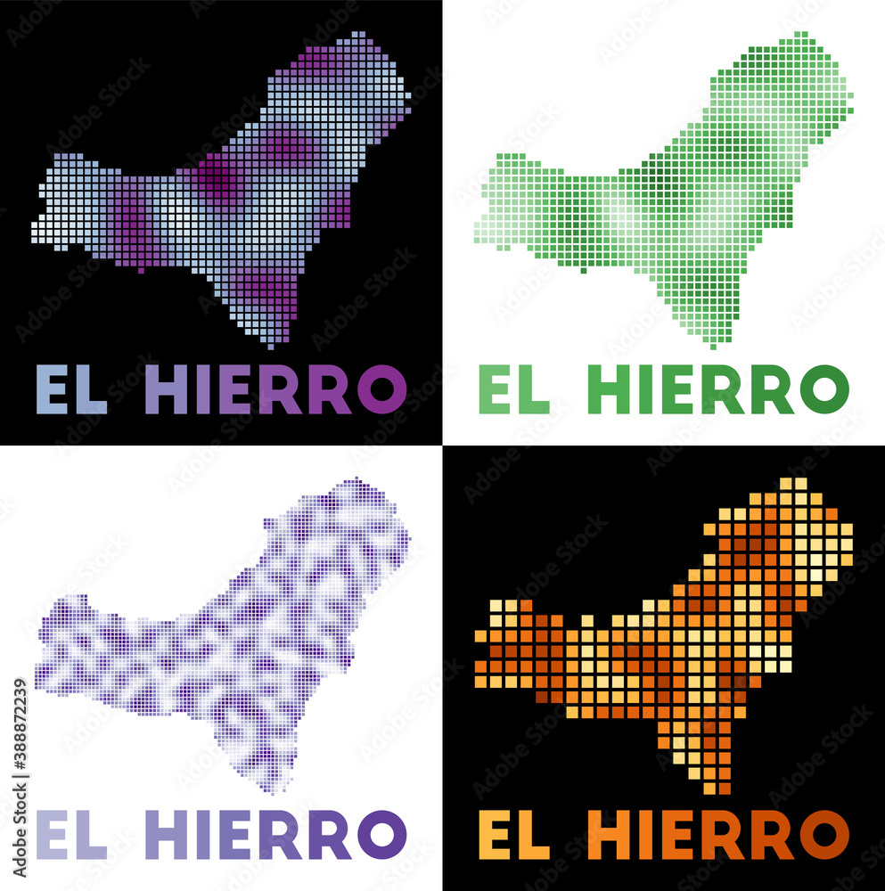 Poster el hierro map. collection of maps of el hierro in dotted style. borders of the island filled with re