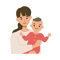 Obraz premium 笑顔の若いママと赤ちゃんのイラストセット