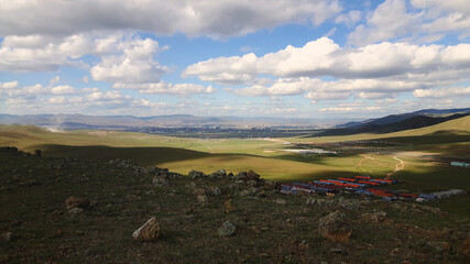 A mountain view of Ulaanbaatar in the distance