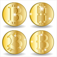 Gold cryptocurrency bitcoin coin, vector illustration
