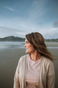 Portrait of Beautiful Middle Aged Woman on Beach