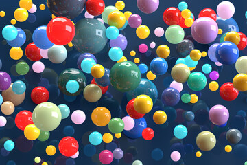Abstract background with color spheres falling from above.
