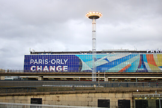 Front of the orly south terminal. Departure and arrival area for international flights. Orly airport, France. February 02. 2020.