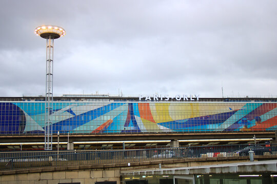 Front of the orly south terminal. Departure and arrival area for international flights. Orly airport, France. February 02. 2020.
