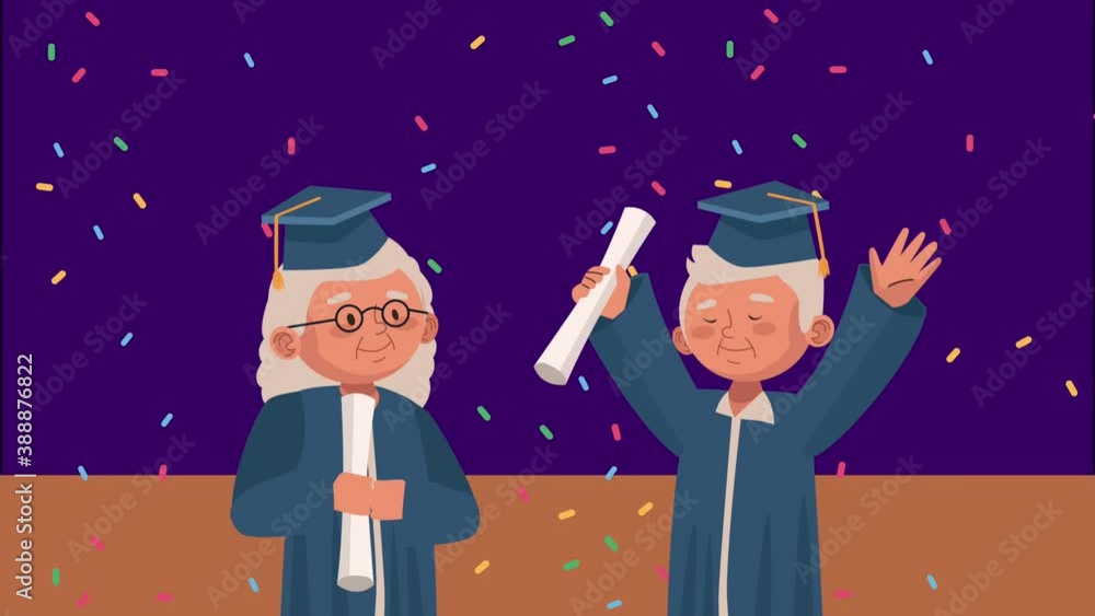 Sticker old graduate couple animation characters