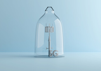 5g tower under glass dome. Wireless communication. Internet broadcast. 3d render, low poly