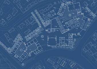 Architectural plan with blue background. Blueprint.