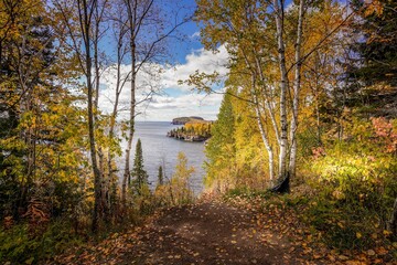 View of Palisade Head from Tettegouche State Park along Lake Superior in Northern Minnesota
