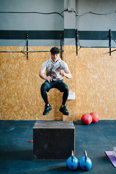 Sportsman jumping during workout