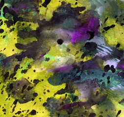 Fototapeta na wymiar Abstract colorful background with hand-painted texture. Watercolor painting with splashes, drops of paint, paint smears. Design for the fabric, wallpapers, covers and packaging, wrapping paper.