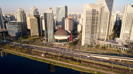 Fototapeta na wymiar Marginal Pinheiros expressway and Pinheiros river in Sao Paulo city.