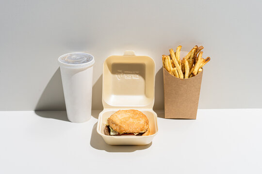Set of junk food on white background