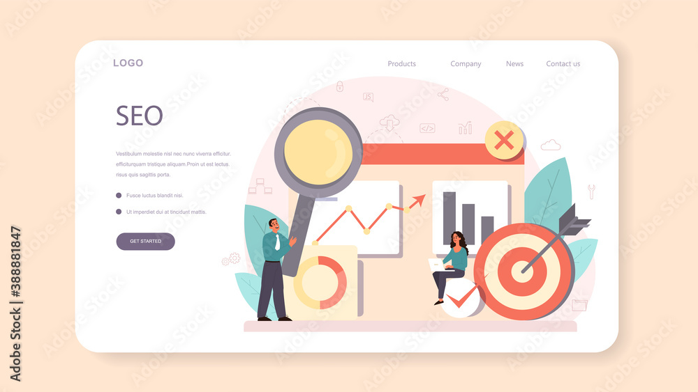 Poster seo optimizer web banner or landing page. idea of search engine