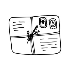 Single house envelope with letter icon. Hand drawn vector illustration in doodle style outline drawing isolated on white background.