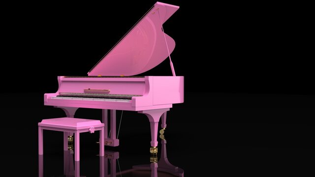 Pink-Gold Grand Piano. 3D illustration. 3D high quality rendering. 3D CG.