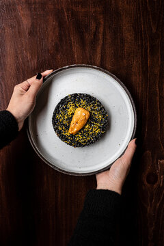 Sea urchin on a black rice bed