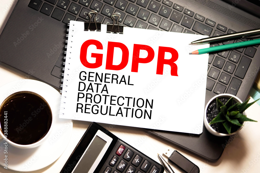 Poster gdpr. notebook with notes general data protection regulation on the table of a businessman .