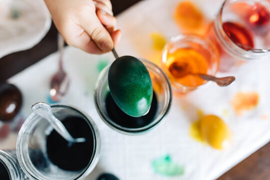 Dyeing Colorful Easter Eggs at Home with Children