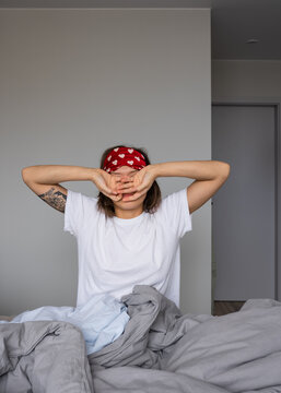 young girl sleeps in bed, lazy morning, do not want to get up